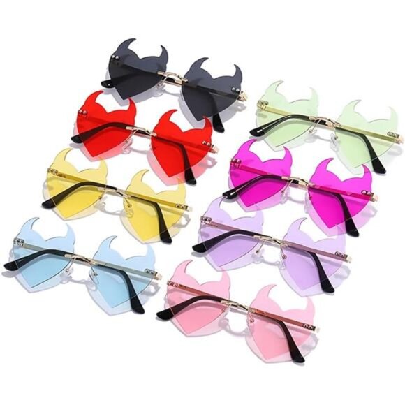 Goth Horns Heart Sunglasses for Women - Rimless 90s Punk Trendy - Picture 7 of 7